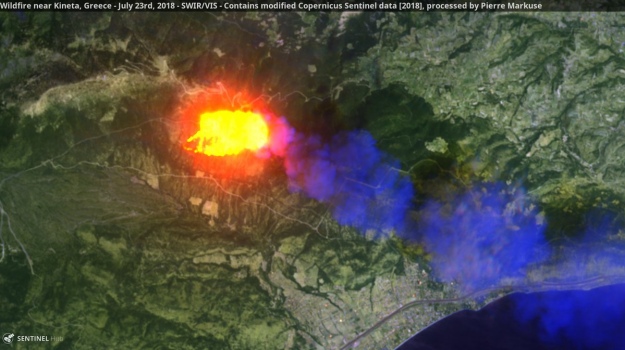 Масштабные лесные пожары в Греции сняли из космоса: ужасающее фото