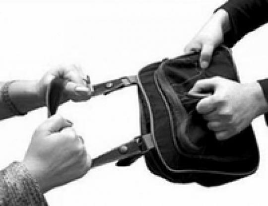 грабитель вырывает у женщины сумочку
