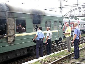 На пожаре, уничтожившем вчера рано утром один из вагонов поезда «москва-евпатория», чудом обошлось без жертв и пострадавших