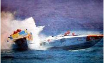 От итальянского болида, столкнувшегося с украинской сверхскоростной лодкой «чайка», разлетались куски корпуса вместе с брызгами воды