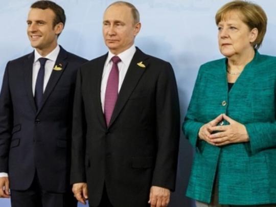 Макрон, Путин и Меркель
