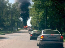 Сгоревший автобус в Чернигове