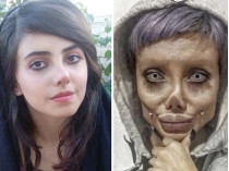 Сахар Табар в натуральном виде и в образе зомби-Джоли