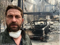 Джерард Батлер возле своего сгоревшего дома