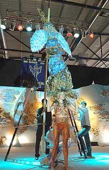 Самая большая в мире прическа высотой три метра 53 сантиметра и весом 15 килограммов, сконструированная киевскими мастерами, в два раза превышает рост модели и на полтора метра&nbsp;— предыдущую прическу-»рекордсменку»