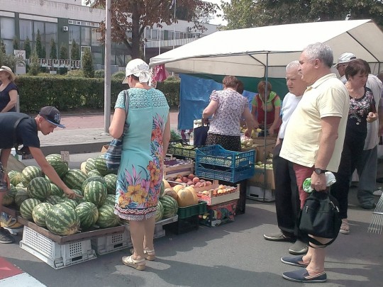 Арбузы на продуктовой ярмарке в Киеве 