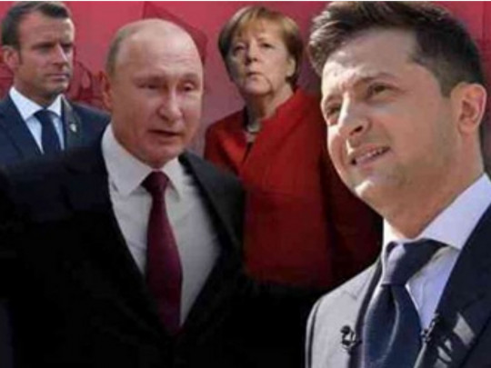 Коллаж&nbsp;— встреча Зеленского Путина Меркель Макрона&nbsp;— скрин из ФБ Березы