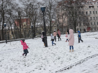 Дети играют в заснеженном парке