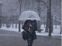 Девушка под зонтиком&nbsp;— идет снег