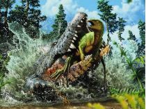 Крокодил ест динозавра