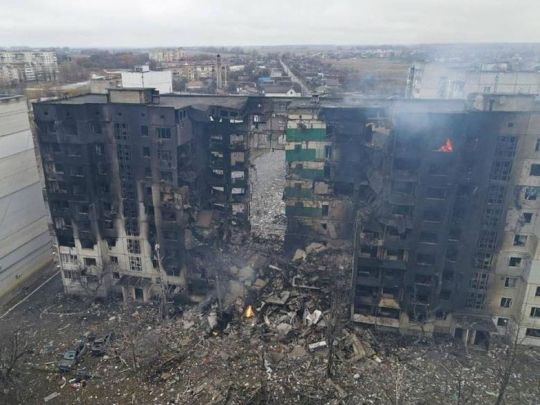 Разрушенный жилой дом в Бородянке под Киевом