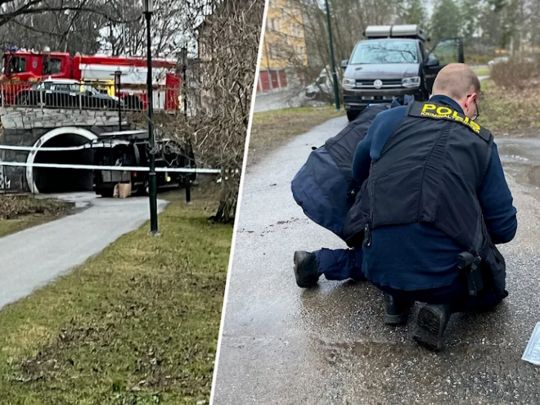 шведские полицейские на месте убийства в результате стрельбы на юге Стокгольма