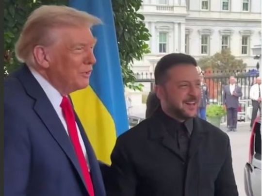 Дональд Трамп і Володимир Зеленський на порозі Білого дому. Скріншот відео