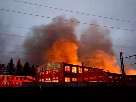 После попадания горит депо в Гребенке на Полтавщине