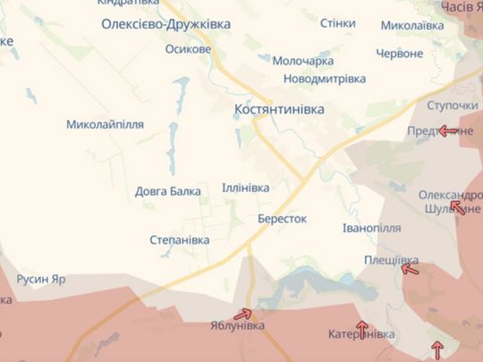 В Константиновке штурмовые группы РФ пытаются закрепиться на окраине города - Фото: DeepState