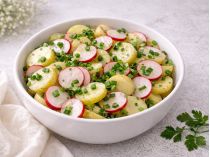 Салат из молодого картофеля, редиски и зеленого лука